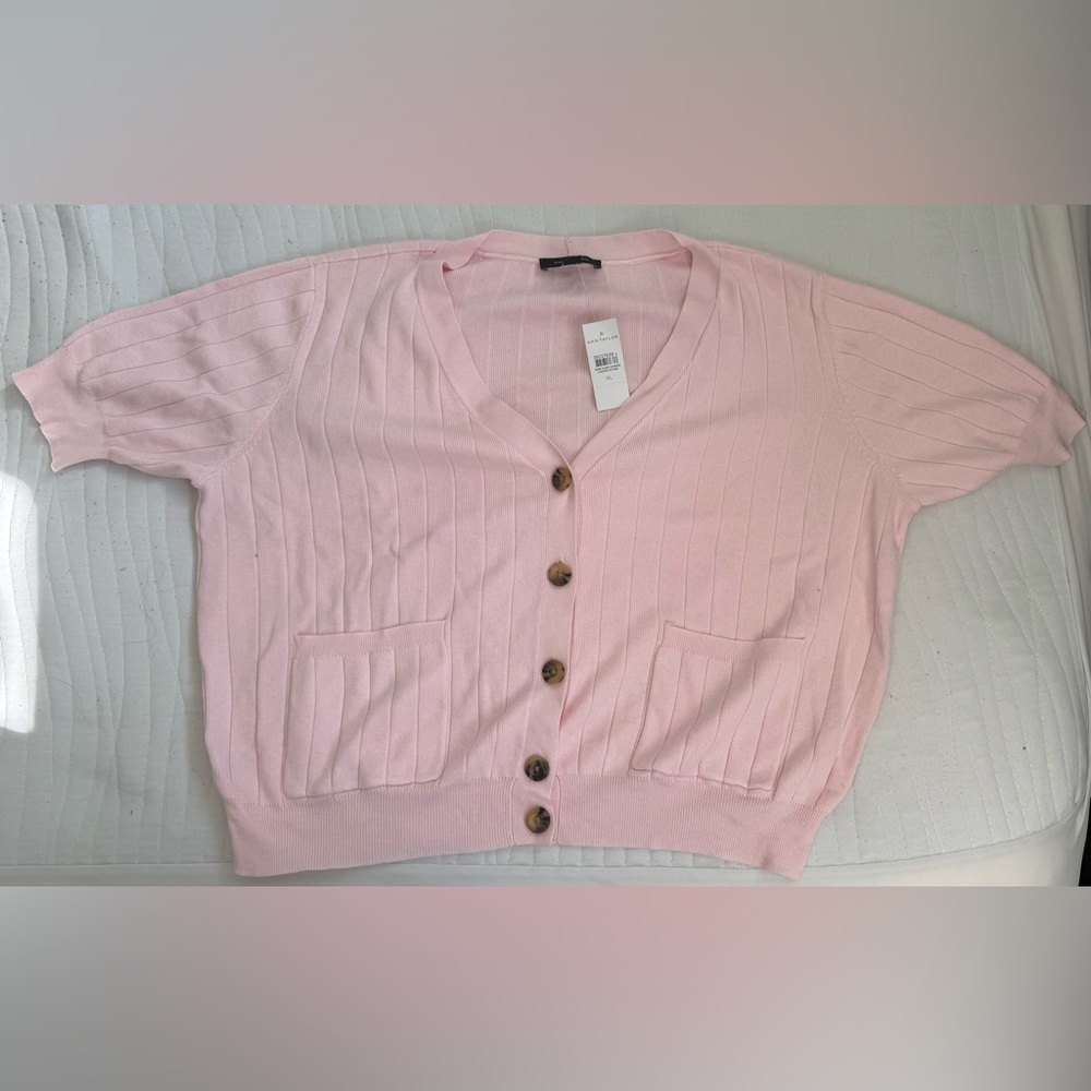 Ann Taylor Light Pink Button-Up Cardigan